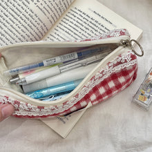 Load image into Gallery viewer, Woolen Cloth Stationery Storage Bag Red Multi-functional Cosmetic Bag Red Color Cherry Pencil Case Student