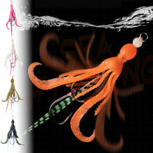 Load image into Gallery viewer, 1PC 10.5CM/7G TPE Eco-Friendly Sea Fishing Octopus String Hook High Elasticity Bionic Squid Double Hook Lure Fluorescence Soft Bait