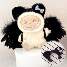 Load image into Gallery viewer, Suitable for 17cm Labubu Doll Clothes Fashion Clothing Black Cat Hair Clip with Pearl Choker Necklace Mini Cute Doll Fashion Accessories