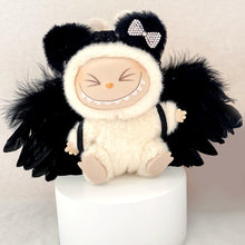 Load image into Gallery viewer, Suitable for 17cm Labubu Doll Clothes Fashion Clothing Black Cat Hair Clip with Pearl Choker Necklace Mini Cute Doll Fashion Accessories