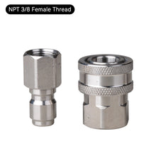 Load image into Gallery viewer, 2Pcs/Set Stainless 3/8" 1/4" Quick Connector & Plug With NPT3/8 NPT1/4 Male Female Fitting Thread High Pressure Washer Accessories