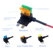 Load image into Gallery viewer, 12V Fuse Holder Add-a-circuit TAP Adapter Micro2 Mini Small Standard ATM APM Blade Auto Fuse Holder