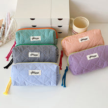 Load image into Gallery viewer, Large Capacity Plaid Cloth Pencil Case Korean Style Cloth Makeup Bag INS Style Student Stationery Storage Bag