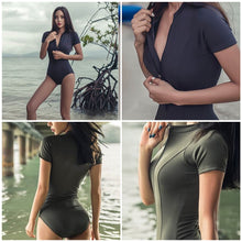 Load image into Gallery viewer, Professional One-Piece Short Sleeve Swimsuit Slimming Sunscreen Bikini With Zipper
