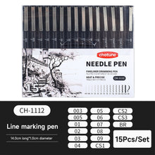 Load image into Gallery viewer, 3-15PCS/Set Black Fine Point Pen Waterproof Ink Line Drawing Pen for Artist Illustration Sketching Anime Manga Technical Drawing