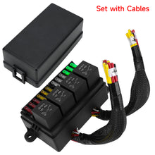 Load image into Gallery viewer, 12V Fuse Relay Box with 4 Relay Blocks 12-Way Fuse Holder Dual Pre-Wired Automotive Fuse Block with Cover for Car Truck Marine RV Boat