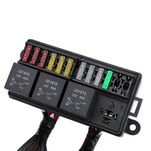 Load image into Gallery viewer, 12V Fuse Relay Box with 4 Relay Blocks 12-Way Fuse Holder Dual Pre-Wired Automotive Fuse Block with Cover for Car Truck Marine RV Boat