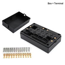 Load image into Gallery viewer, DC12V/24V 15-Way Fuse Relay Box with 10 40A Relays Fuse Block 4-Pin or 5-Pin Relays for Automotive Marine RV Boat