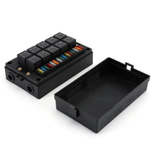 Load image into Gallery viewer, DC12V/24V 15-Way Fuse Relay Box with 10 40A Relays Fuse Block 4-Pin or 5-Pin Relays for Automotive Marine RV Boat