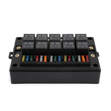 Load image into Gallery viewer, DC12V/24V 15-Way Fuse Relay Box with 10 40A Relays Fuse Block 4-Pin or 5-Pin Relays for Automotive Marine RV Boat