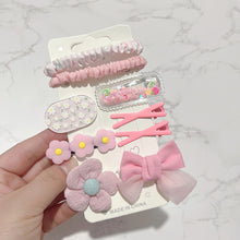 Load image into Gallery viewer, 9pcs/set Colorful Fabric Bowknot Hair Clips Hair Ties Cute Cartoon Hairpin Highly Elastic Rubber Band Headwear for Children