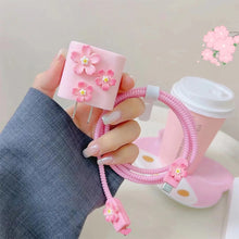 Load image into Gallery viewer, 3D Pink Flower Cable Charger Protector Cover For Iphone 11 15 14 13 Pro Max 18W 20W Charger 2024 New Data Line Protective Sleeve