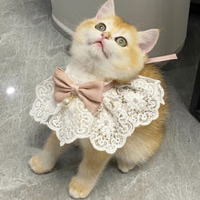 Load image into Gallery viewer, Lace Bowknot Pearl Collar Cat Dog Neckerchief Pet Cats Kitten Dog Puppy String Bib Necklace Necktie Neck Strap Scarf Accessories