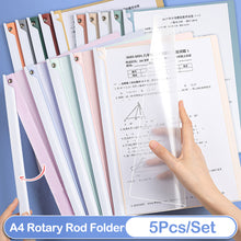 Load image into Gallery viewer, 5PCS/Set A4 Rotary Rod Folder Rod Clip Binder Transparent Inserts Sorting Of Documents Office School Supplies Stationery