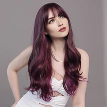 Load image into Gallery viewer, Pickled Purple Bangs Wig for Women with Long Curly Hair and Big Waves Fashion Purple Wavy Wigs Cover