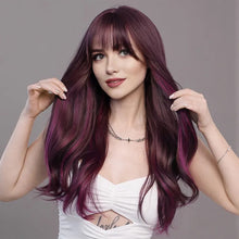 Load image into Gallery viewer, Pickled Purple Bangs Wig for Women with Long Curly Hair and Big Waves Fashion Purple Wavy Wigs Cover
