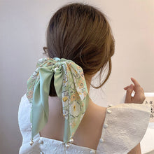 Load image into Gallery viewer, 4pcs/set Floral Bowknot Streamer Hair Band Temperamental Pearl Pendant Hair Tie Highly Elastic Rubber Band Headwear for Women