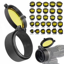 Load image into Gallery viewer, 30-69mm Rifle Scope Cover Yellow Quick Flip Spring Up Open Lens Cover Cap Eye Protect Objective Lens Eye Caliber Pistol
