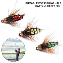 Load image into Gallery viewer, 5/10pcs Fly Shape Fishing Bait Lures with Box Artificial Insect Fishing Bait Fast Sinking Brass Bead Head Scud Fly Worm Trout