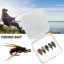 Load image into Gallery viewer, 5/10pcs Fly Shape Fishing Bait Lures with Box Artificial Insect Fishing Bait Fast Sinking Brass Bead Head Scud Fly Worm Trout