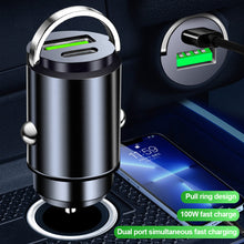Load image into Gallery viewer, Mini Dual Ports Pull Ring Car Charger USB Fast Charging for iPhone Huawei Xiaomi Samsung QC 3.0 Phone Convenient Charger Adapter