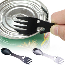 Load image into Gallery viewer, 3 in 1 Stainless Steel Multifunctional Fork Spoon Bottle Opener Can Opener Outdoor Camping Portable Kitchen Utensils
