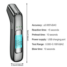Load image into Gallery viewer, Automatic Breath Digital Alcohol Tester Professional Alcohol Detector Breathalyzer Alcotester LCD Display Drunk Driving Test