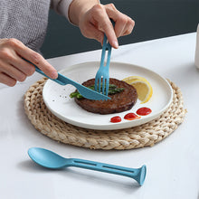 Load image into Gallery viewer, Wheat Straw Outdoor Camping 3 in 1 Portable Knife Fork Spoon Household Plastic Spoon Fork Wheat Western Tableware Set