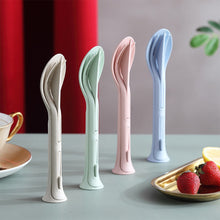Load image into Gallery viewer, Wheat Straw Outdoor Camping 3 in 1 Portable Knife Fork Spoon Household Plastic Spoon Fork Wheat Western Tableware Set