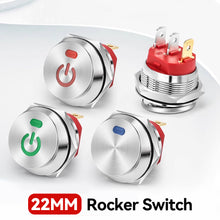 Load image into Gallery viewer, 22mm Metal Car Toggle Switches Button Rocker Switch Stainless Steel 12V 20A Self-locking Two Positions ON-OFF 3 Pins