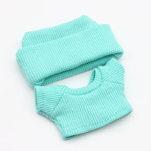 Load image into Gallery viewer, Miniature Knit Flap Hat and T-Shirt Set for 17cm Labubu Dolls Cute DIY Doll Clothes Fashion Accessories Lovely Outfit Gifts for Girls Friends