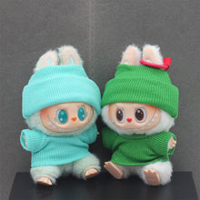 Load image into Gallery viewer, Miniature Knit Flap Hat and T-Shirt Set for 17cm Labubu Dolls Cute DIY Doll Clothes Fashion Accessories Lovely Outfit Gifts for Girls Friends