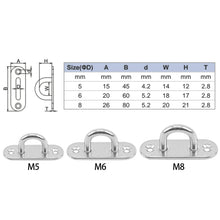 Load image into Gallery viewer, 1Pc 304 Steel Stainless D Shape Boat Ceiling Hanger Ring Heavy Duty Oblong Eye Plate Pad Wall Mount U Hook Garage Hammock