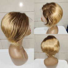 Load image into Gallery viewer, Highlight 13x4 Body Wave Glueless Closure Human Hair Frontal Wigs Ombre Brown Mix Blonde Water Wave C Part Short Bob Wig
