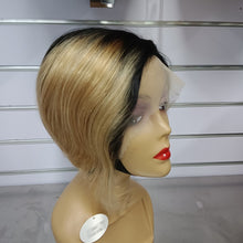 Load image into Gallery viewer, Highlight 13x4 Body Wave Glueless Closure Human Hair Frontal Wigs Ombre Brown Mix Blonde Water Wave C Part Short Bob Wig