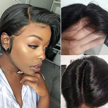 Load image into Gallery viewer, Highlight 13x4 Body Wave Glueless Closure Human Hair Frontal Wigs Ombre Brown Mix Blonde Water Wave C Part Short Bob Wig