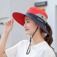 Load image into Gallery viewer, UV Protection Ladies Ponytail Hat Folding Bucket Hat Wide-Brimmed Sun Hat for Outdoor Travel Hiking Biking and Beach