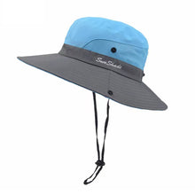 Load image into Gallery viewer, UV Protection Ladies Ponytail Hat Folding Bucket Hat Wide-Brimmed Sun Hat for Outdoor Travel Hiking Biking and Beach