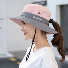 Load image into Gallery viewer, UV Protection Ladies Ponytail Hat Folding Bucket Hat Wide-Brimmed Sun Hat for Outdoor Travel Hiking Biking and Beach