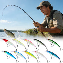 Load image into Gallery viewer, 1PC 8/11CM Holographic Foil Minnow Lure Bait ABS Floating Plastic Casting Treble Hook Artificial Bait Fishing Supplies