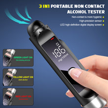 Load image into Gallery viewer, 3 in1 Portable Non-Contact Alcohol Tester with LED Digital Display Alcoholmeter Accuracy Breathalyzer Number Plate Tool