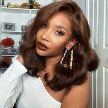 Load image into Gallery viewer, 13*4 Vietnam Hair Wave Glueless Closure Human Hair Frontal Wigs Ombre Brown Mix Blonde Water Wave C Part Short Bob Wig