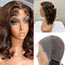 Load image into Gallery viewer, 13*4 Vietnam Hair Wave Glueless Closure Human Hair Frontal Wigs Ombre Brown Mix Blonde Water Wave C Part Short Bob Wig