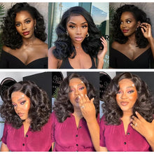 Load image into Gallery viewer, 13*4 Vietnam Hair Wave Glueless Closure Human Hair Frontal Wigs Ombre Brown Mix Blonde Water Wave C Part Short Bob Wig