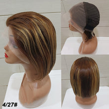 Load image into Gallery viewer, 13*4 Frontal Human Hair Wave Glueless Closure Human Hair Frontal Wigs Ombre Brown Mix Blonde Water Wave C Part Short Bob Wig