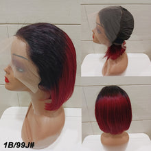Load image into Gallery viewer, 13*4 Frontal Human Hair Wave Glueless Closure Human Hair Frontal Wigs Ombre Brown Mix Blonde Water Wave C Part Short Bob Wig