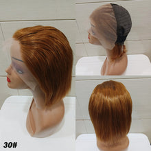 Load image into Gallery viewer, 13*4 Frontal Human Hair Wave Glueless Closure Human Hair Frontal Wigs Ombre Brown Mix Blonde Water Wave C Part Short Bob Wig