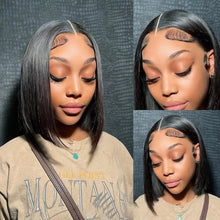 Load image into Gallery viewer, 13*4 Frontal Human Hair Wave Glueless Closure Human Hair Frontal Wigs Ombre Brown Mix Blonde Water Wave C Part Short Bob Wig