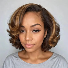 Load image into Gallery viewer, Pick Up Dyeing 13*4 Body Wave Glueless Closure Human Hair Frontal Wigs Ombre Brown Mix Blonde Water Wave C Part Short Bob Wig