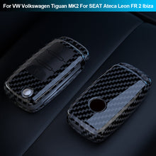 Load image into Gallery viewer, ABS Carbon Fiber Car Key Case Cover Protected Fob For VW Volkswagen Tiguan MK2 For SEAT Ateca Leon FR 2 Ibiza